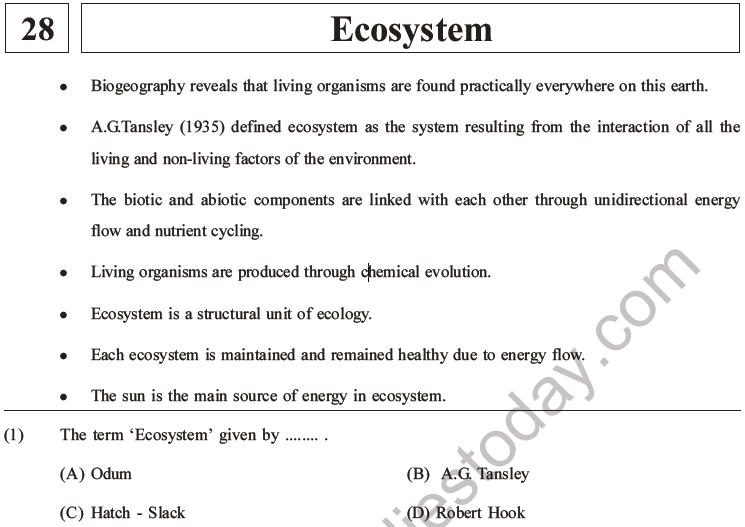 NEET Biology Ecosystem MCQs Set B, Multiple Choice Questions